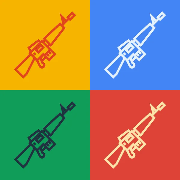 Pop Art Linie M16A1 Gewehr Symbol Isoliert Auf Farbigem Hintergrund — Stockvektor