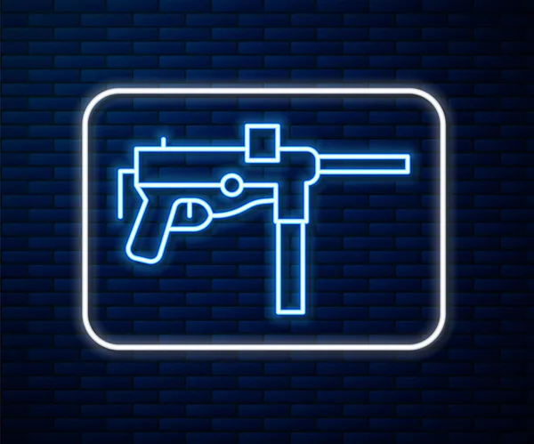 Leuchtende Neon Linie Maschinenpistole Fettpistole Symbol Isoliert Auf Backsteinwand Hintergrund — Stockvektor