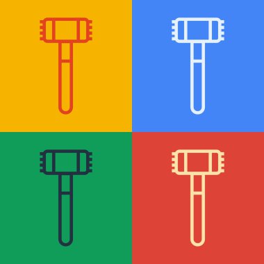 Pop Art Line Kitchen çekiç ikonu renk arkaplanında izole edildi. Et çekici. Vektör.