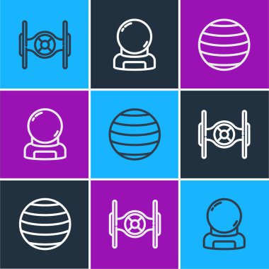 Kozmik gemi, Venüs Gezegeni ve astronot miğferi ikonu. Vektör.