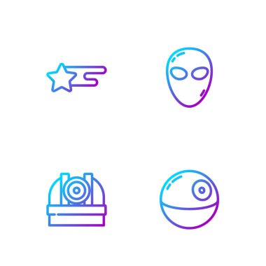 Set line Death star, Astronomical observatory, Falling and Alien. Gradient color icons. Vector. clipart