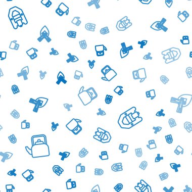 Su ısıtıcısını kulplu, Rafting botu ve Kamp ateşini kusursuz şekilde ayarlayın. Vektör.