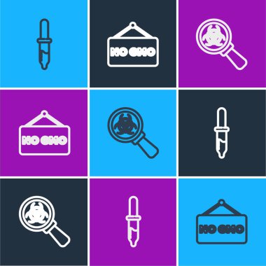 Pipette, Biyolojik Tehlike ve büyüteç ve GDO simgesi yok. Vektör.