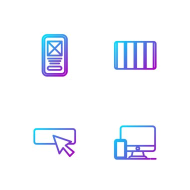 Çizgi Monitörü ve mobil, UI UX tasarımı ve Renk palet rehberini ayarla. Renk simgeleri. Vektör.