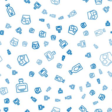 Viski şişesi, alkol, rom ve bir bardak viskiyi kusursuz bir şekilde ayarlayın. Vektör.