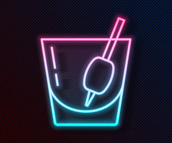 Glödande Neon Line Cocktail Bloody Mary Ikon Isolerad Svart Bakgrund — Stock vektor