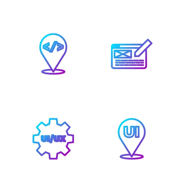 Establecer Interfaz Usuario Línea Diseño Desarrollo Front End Iconos Color — Vector de stock