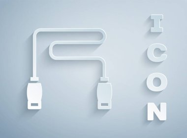 Kağıt kesiği, gri arkaplanda izole edilmiş ip atlama simgesi. İp atlıyorum. Spor malzemeleri. Kağıt sanatı tarzı. Vektör.