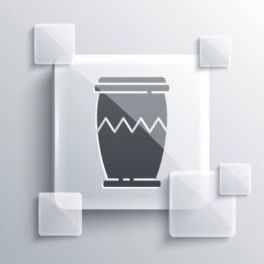 Gri Davul simgesi gri arkaplanda izole edildi. Müzik işareti. Müzik aleti sembolü. Kare cam paneller. Vektör.