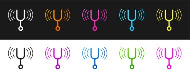 Müzik enstrümanları simgesini ayarlamak için siyah ve beyaz arkaplanda müzikal ayar çatalını ayarlayın. Vektör.