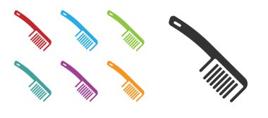 Beyaz arkaplanda siyah saç fırçası simgesi izole edildi. Taraklı saç işareti. Berber sembolü. Simgeleri renklendirin. Vektör.