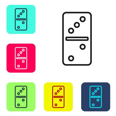 Siyah çizgi Domino simgesi beyaz arkaplanda izole edildi. Renkli kare düğmelerle simgeleri ayarla. Vektör.