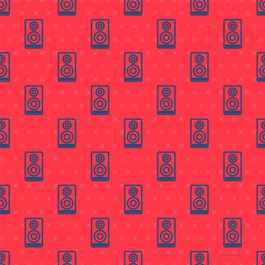 Mavi çizgi Stereo hoparlör simgesi kırmızı arkaplanda izole edilmiş. Ses sistemi hoparlörleri. Müzik ikonu. Müzikal sütun hoparlörü. Vektör.