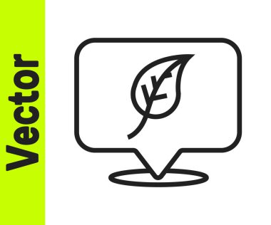 Beyaz arkaplanda yaprak simgesi olan siyah çizgi konumu. Çevre enerjisi kavramı. Alternatif enerji kavramı. Vektör.