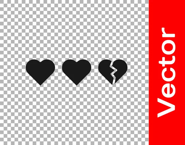 Black Hearts Pour Icône Jeu Isolé Sur Fond Transparent Vecteur — Image vectorielle