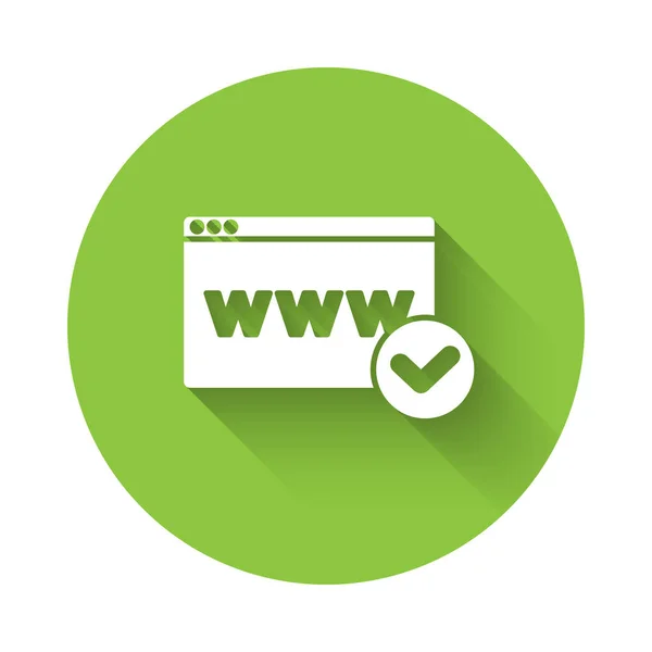 白色网站模板图标与很长的阴影隔离 网络通信协议 绿色圆环按钮 — 图库矢量图片