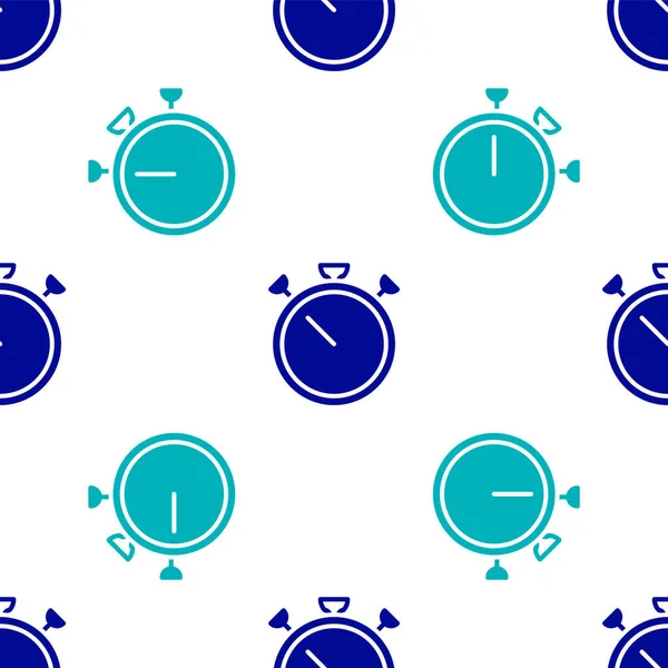 Синий Иконка Стоп Часы Выделена Безseamless Узор Белом Фоне Знак — стоковый вектор