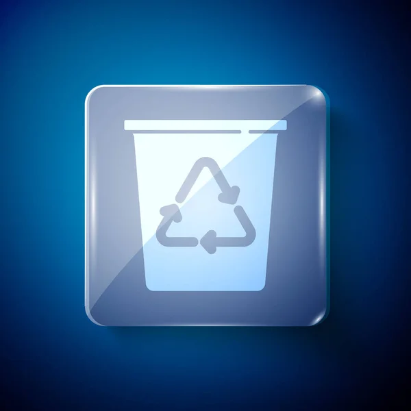 Weißer Papierkorb Mit Recycling Symbol Auf Blauem Hintergrund Mülleimer Symbol — Stockvektor