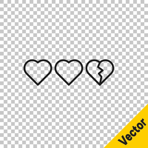 Schwarze Linie Herzen Für Spiel Symbol Isoliert Auf Transparentem Hintergrund — Stockvektor