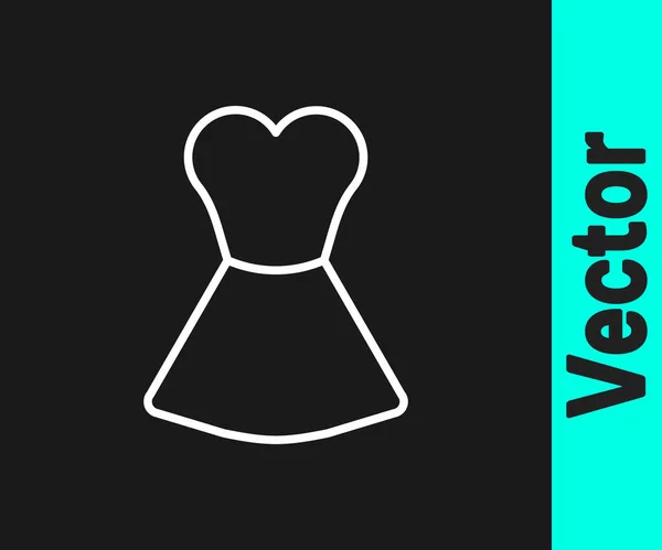 Белая Линия Женское Платье Значок Изолирован Черном Фоне Знак Одежды — стоковый вектор