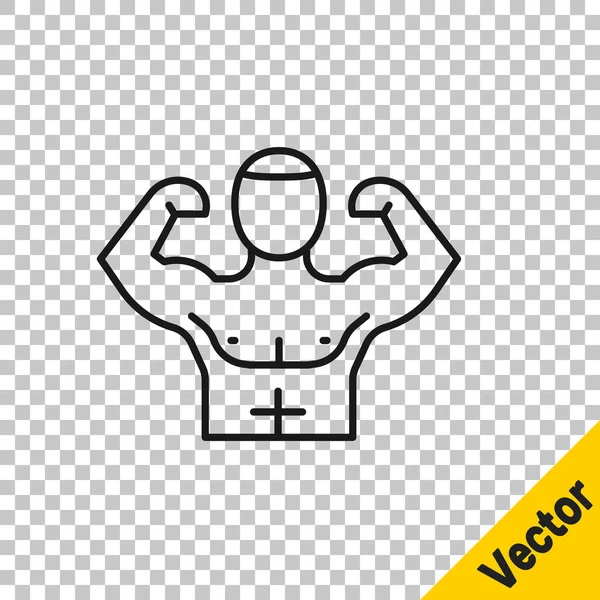 Black Line Bodybuilder Zeigt Sein Muskel Symbol Isoliert Auf Transparentem — Stockvektor