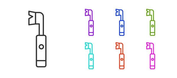 Svart Linje Elektrisk Tandborste Ikon Isolerad Vit Bakgrund Ställ Ikoner — Stock vektor