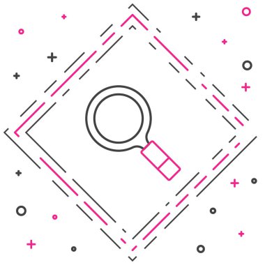 Beyaz zemin üzerinde arama simgesi olan çizgi büyüteci. Dedektif araştırıyor. Renkli taslak konsepti. Vektör.