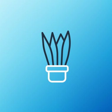 Esrar ikonundaki Çizgi Tesisi mavi arka planda izole edildi. Tencerede yetişen bir bitki. Saksı bitkisi işareti. Renkli taslak konsepti. Vektör.