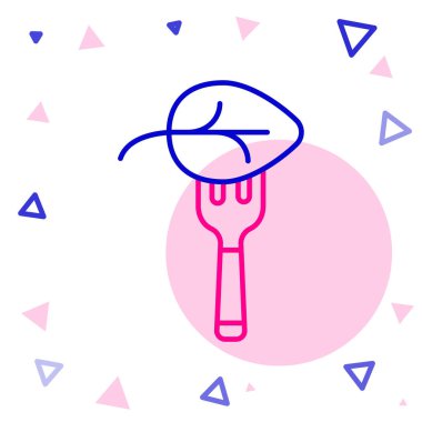 Beyaz arka planda izole edilmiş çizgi vegan beslenme ikonu. Organik, biyolojik, ekolojik sembol. Vejetaryen, et yok, laktozsuz, sağlıklı, taze ve şiddet içermeyen yiyecekler. Renkli taslak konsepti. Vektör.