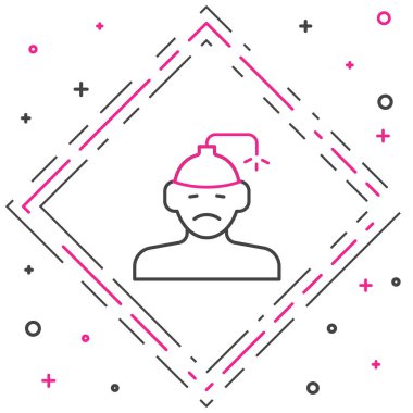 Beyin sarsıntısı, baş ağrısı, baş dönmesi, beyaz arka planda izole edilmiş migren ikonu. Renkli taslak konsepti. Vektör.