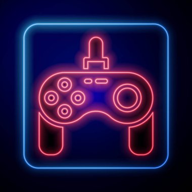 Parlayan neon oyun alanı simgesi siyah arkaplanda izole edildi. Oyun kontrolörü. Vektör.