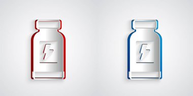 Kağıt kesiği, gri arkaplanda izole edilmiş enerji içeceği ikonu. Kağıt sanatı tarzı. Vektör.