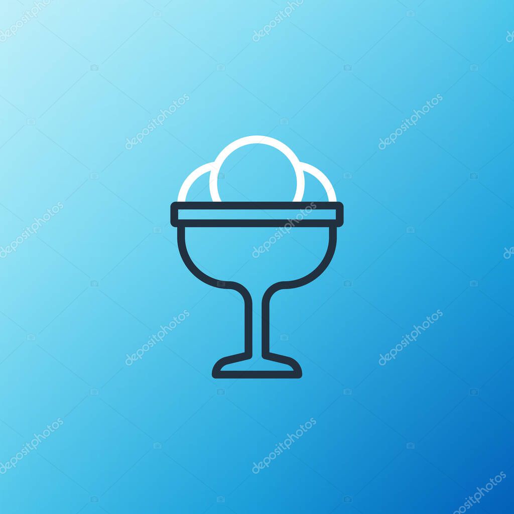 Line Ice cream in the bowl icon isolated on blue background. Sweet symbol. Colorful outline concept. Vector.
