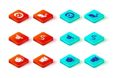 Maymun Hippo ya da Hippopotam Domuz Yılan Tavşanı ve Baykuş ikonu kur. Vektör.