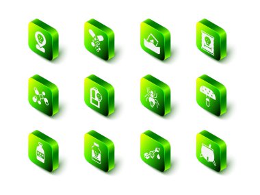 Zehirli hapı fıçıya koy. Sinek mantarı kazanı zehirli örümceği ok ve ikon. Vektör.