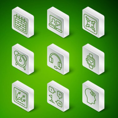 Üçüncü Göz Planlama Stratejili Çizgi Adamı Takvim Kulaklığı Alarm saati Çevrimiçi Eğitim Finansal Büyüme ve Akıllı Saat simgesi Vektör.