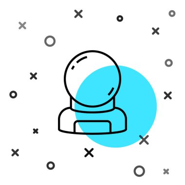 Siyah çizgi astronot başlığı simgesi beyaz arkaplanda izole edildi. Rastgele dinamik şekiller. Vektör.