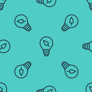 Yaprak ikonlu siyah çizgi ampulü yeşil arka planda izole edilmiş pürüzsüz desen. Çevre enerjisi kavramı. Alternatif enerji kavramı. Vektör.