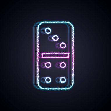 Parlayan neon hattı Domino simgesi siyah arkaplanda izole edildi. Vektör.