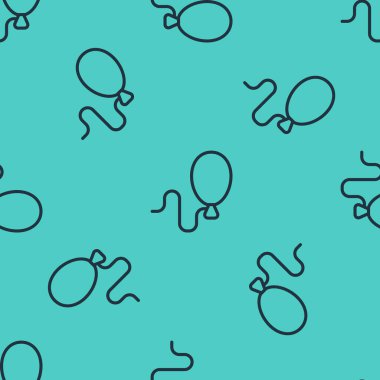 Kurdele ikonlu siyah çizgi balonları yeşil arka planda izole edilmiş pürüzsüz desen. Mutlu Paskalyalar. Vektör.