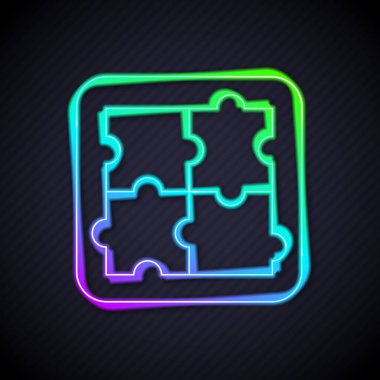 Siyah zemin üzerinde izole edilmiş psikoloji ikonundaki soruna parlayan neon hattı çözümü. Bulmaca. Akıl sağlığı terapisi. Vektör.