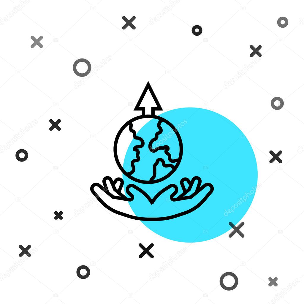 Black line World expansion icon isolated on white background. Random dynamic shapes. Vector.