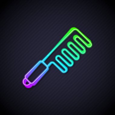 Parlayan neon çizgisi saç fırçası simgesi siyah arkaplanda izole edildi. Taraklı saç işareti. Berber sembolü. Vektör.