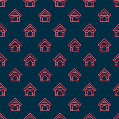 Kırmızı çizgi köpek evi ikonu siyah arka planda kusursuz desen izole etti. Köpek kulübesi. Vektör.