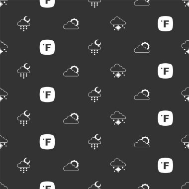 Bulut 'u karla, Fahrenheit' la, yağmurla, ayla ve güneş bulutuyla kusursuz bir şekilde dağıt. Vektör.