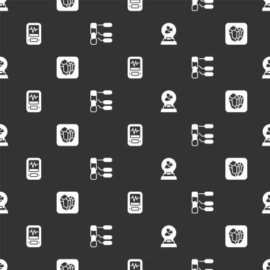 Mücevher taşı sismografı ve toprak analiziyle pürüzsüz desen üzerinde minerallerle sergi düzenle. Vektör.