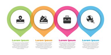 Petrol Arkeolojisi Evrak Çantası ve Büyüteç 'i küre ile ayarla. Ticari bilgi şablonu. Vektör.