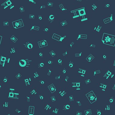 Küçük evcil kediler için evcil hayvan oyuncakları topu ve tıbbî kayıtlarla kazıma kazıması ayarlayın. Vektör.