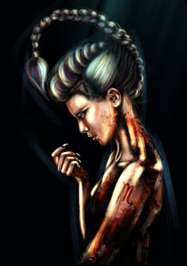 Güzel bir kız olarak Akrep burcunun sihirli çizimi