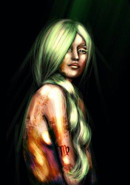 Güzel bir kız olarak Başak burcunun sihirli çizimi